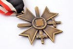 badge with document, 2nd Class War Merit Cross with swords, awarded in Riga, bronze, Germany, 1942,...
