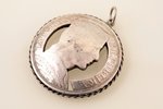 кулон, из 5-латовой монеты, серебро, 23.06 г., размер изделия Ø 3.9 / 4.2 см, 20-30е годы 20го века,...