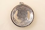 кулон, из 5-латовой монеты, серебро, 23.06 г., размер изделия Ø 3.9 / 4.2 см, 20-30е годы 20го века,...