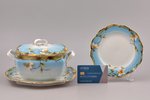 set, sauceboat and 4 plates, porcelain, M.S. Kuznetsov manufactory, hand-painted, Russia, 1891-1917,...