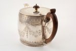 small teapot, silver, 925 standard, total weight of item 685.7 g, engraving, wood, 13.5 x 24.3 cm, h...