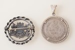 set of pendant and sakta, made of 2 lats coins, silver, total weight of items 22.25 g; pendant Ø 3.2...