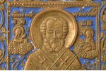 ikona, Svētais Nikolajs Brīnumdarītājs, vara sakausējuma, 1-krāsu emalja, Krievijas impērija, 14.4 x...