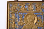 икона, Святитель Николай Чудотворец, медный сплав, 1-цветная эмаль, Российская империя, 14.4 x 12.3...