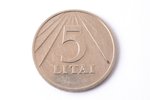 5 литов, 1991 г., медно-никелевый сплав, Литва, 4.30 г, Ø 23 мм, XF...