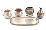комплект для специй, серебро/металл, 835 проба, общий вес серебра 216.3 г, поднос (металл) 19.4 x 11...