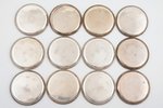 set of 12 coasters, silver, 925 standard, total weight of items  571.30 cm, Ø 9.6 cm, Europe...