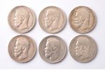 6 monētu komplekts: 1 rublis, 1896 / 1897 / 1899 g., AG, FZ, **, *, sudrabs, Krievijas Impērija, Ø 3...