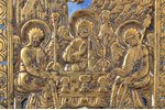 икона, Пресвятая Троица, медный сплав, 6-цветная эмаль, Российская империя, 2-я половина 19-го века,...