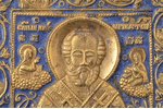 икона, Святитель Николай Чудотворец, медный сплав, 1-цветная эмаль, Российская империя, рубеж 19-го...