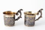 set of charkas (small glasses), silver, 84 standard, total weight of items 105.75 g, gilding, niello...