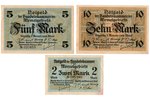2 markas, 10 markas, 5 markas, banknošu komplekts, 3 gab., Mēmele (Klaipēda), 1922 g., Lietuva, XF...