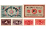 set of 6 lottery tickets: 5 kopecks, 5 rubles, 10 rubles, 50 copecks, temporary exchange mark, 1919,...