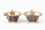 pair of saltcellars, silver, 925 standard, total weight of items 78.2 g, 6.4 x 8.4 x 3.1 cm, 1901, B...