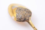spoon, silver, 84 standard, 50.60 g, niello enamel, gilding, 16.9 cm, Ivan Khlebnikov factory, 1873,...