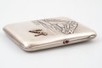 cigarette case, silver, "Horsehead", 875 standard, 139.50 g, gilding, silver stamping, with gold det...