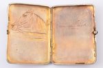 cigarette case, silver, "Horsehead", 875 standard, 139.50 g, gilding, silver stamping, with gold det...