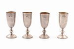 set of 4 small glasses, silver, 84 standard, total weight of items 84.25 g, gilding, h 6.9-7 cm, wor...
