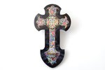 cross, with Holy water font (benitier), cloisonne enamel, metal, 32 x 18.5 cm...