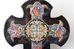 cross, with Holy water font (benitier), cloisonne enamel, metal, 32 x 18.5 cm...