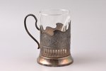tea glass-holder and glass, Olympics-80, Moscow, german silver, glass, USSR, 1980, glass holder: h (...