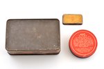 3 kastīšu komplekts, metāls, Latvija, 20 gs. 30tie gadi, izmēri: 6.2 x 17 x 10.7 cm / Ø  9.4 cm / 1...