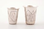 pair of beakers, silver, 84 standard, total weight of items 34.5 g, engraving, h 4.1 / 4.6 cm, 1896-...