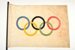 flag, 1936 Summer Olympics in Berlin, Third Reich, canvas size 54 x 38 cm, shaft length 110 cm, wood...