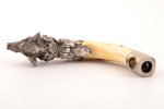 cigar cutter, silver/bone/metal, "Wild boar", 800 standard, total weight of the item 115.75 g, 15 cm...