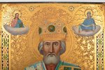 икона, Святитель Николай Чудотворец, доска, живопиcь, сусальное золото, Российская империя, конец 19...