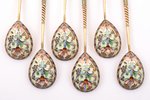set of 12 coffee spoons, silver, 84 standard, total weight of items 187.55 g, cloisonne enamel, gild...