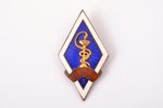 badge, Riga Medical School, RMS 3, silver, Latvia, USSR, 40ies of 20 cent., 35.5 x 19.4 mm, 4.35 g...