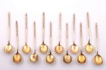set of 12 coffee spoons, silver, 84 standard, total weight of items 115.75 g, engraving, gilding, 10...