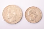 2 monētu komplekts: 3 markas, 5 markas, 1903-1910 g., A, D, sudrabs, 900 prove, Prūsija, Bavārijas K...