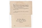 визитная карточка, 2 шт., члены семьи президента Латвии Чаксте, Латвия, 20-30е годы 20-го века, 16.6...