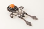 pendant-brooch, silver, 13.10 g., the item's dimensions 6.5 x 3.9 cm, amber, the 30-40ties of 20th c...