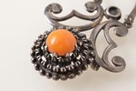 pendant-brooch, silver, 13.10 g., the item's dimensions 6.5 x 3.9 cm, amber, the 30-40ties of 20th c...