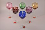 set of 6 champagne glasses, Cristalleries De Lorraine, multicolor crystal, France, the middle of the...
