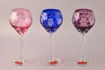 6 vīna glāžu komplekts, Cristalleries De Lorraine, krāsains kristāls, Francija, 20. gs. vidus, h 20....