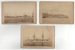 set of photographs, 3 pcs., on cardboard, Imperial Russian battleships, Russia, Japan, the border of...