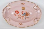candy-bowl, rose colour porcelain, original manufacturer's gold label, M.S. Kuznetsov manufactory, R...