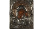 Богородица Казанская, доска, серебро, Российская империя, 18-й век, 32 x 27 см...