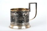 tea glass-holder, silver, northern niello enamel, Velikij Ustjug, 875 standard, 108.6 g, 1969, USSR...
