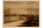 Юркелис Эдуард (1910-1978), Пейзаж, 1952 г., картон, бумага, акварель, 40.5 x 54.5 см...
