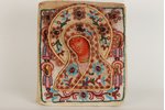 Mother of God firelike icon, frame from beads, Vetka, board, Russia, the 19th cent., 17.5 x 15 cm...