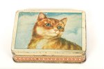 kastīte, Kaķis, L.W.Goegginger, 3 cm x 9 cm x 12 cm, metāls, Latvija, 20 gs. 20-30tie gadi...