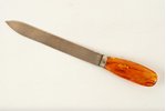 нож для писем, серебро, с янтарной ручкой, 21.5 см, 875 проба, 29.9 г, 20-30е годы 20го века, Латвия...