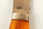letter knife, silver, with an amber handle, 21.5 cm, 875 standard, 29.9 g, the 20-30ties of 20th cen...
