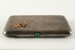 cigarette case, silver, monogramm with 6 rubys, 8 diamonds and 4 replaced stones, 875 standard, 157....
