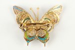 Бабочка, флорентийская скань, витражная эмаль, серебро, 800 проба, 4.7 г., размер кольца 3.5 x 3, 60...